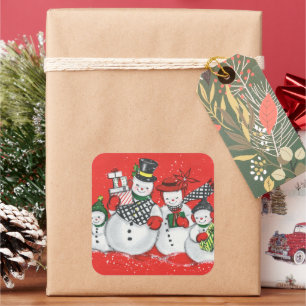 retro vintage Christmas snow Family  Square Sticker