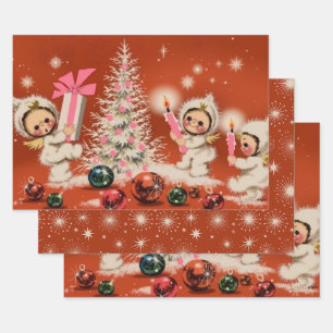 Retro Vintage Christmas Snowbabies Wrapping Paper Sheet