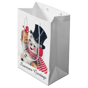retro vintage Christmas snowman add message Medium Gift Bag
