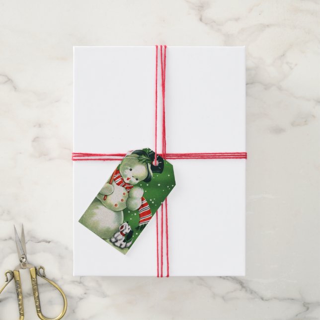 Retro Vintage Christmas snowman add name tag (With Twine)