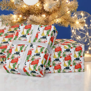 retro vintage Christmas snowman elf tiled party Wrapping Paper