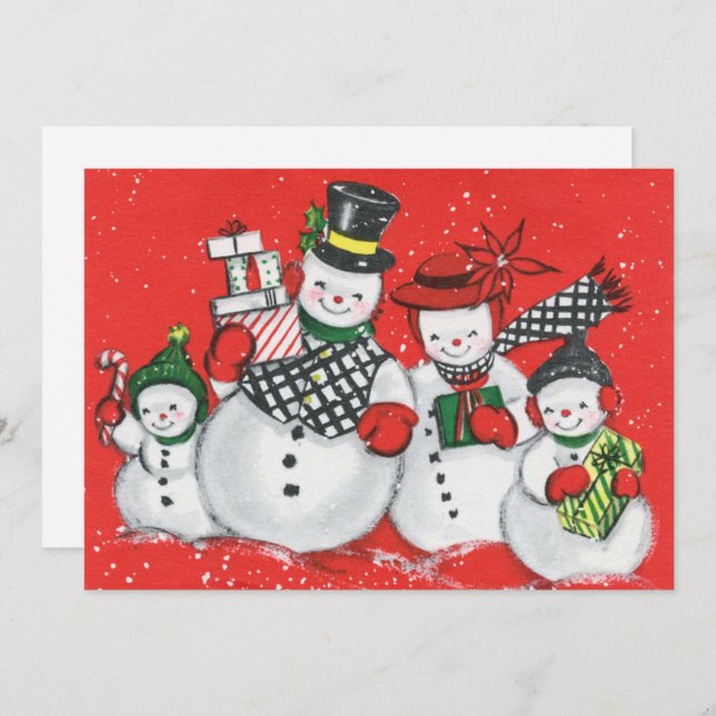 retro vintage Christmas snowman  Holiday Card (Front/Back)