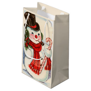retro vintage Christmas snowman Holiday party Small Gift Bag