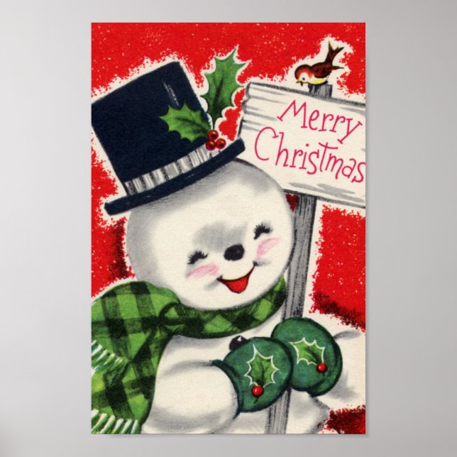 Retro vintage Christmas snowman Holiday poster (Front)