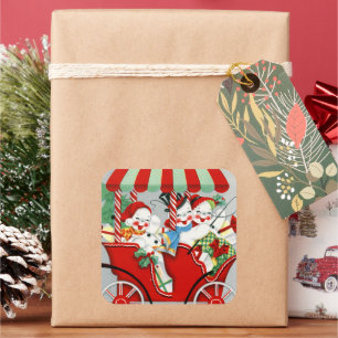 retro vintage Christmas snowman Holiday Square Sticker