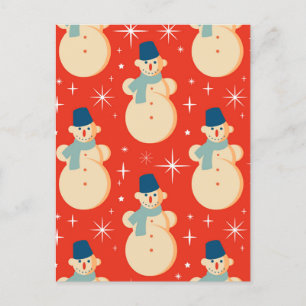 Retro Vintage Christmas Snowman Pattern Party Postcard