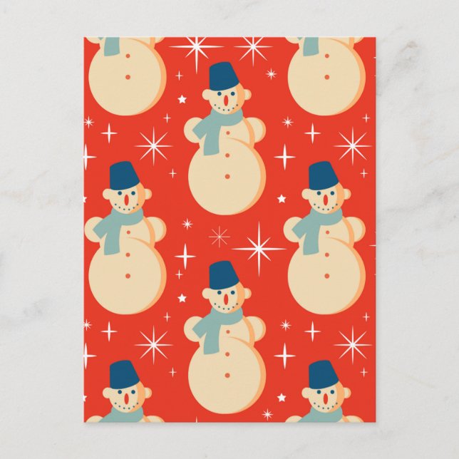Retro Vintage Christmas Snowman Pattern Party   Postcard (Front)