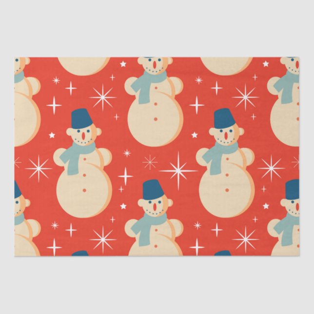 Retro Vintage Christmas Snowman Pattern Party  Tissue Paper (Front)
