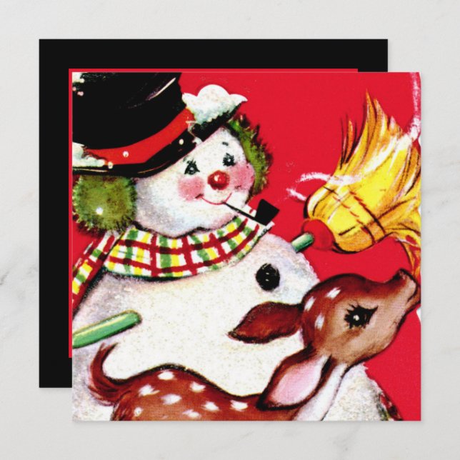 retro vintage Christmas snowman reindeer  Invitation (Front/Back)