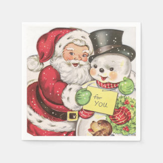 retro vintage Christmas snowman Santa Holiday Napkin