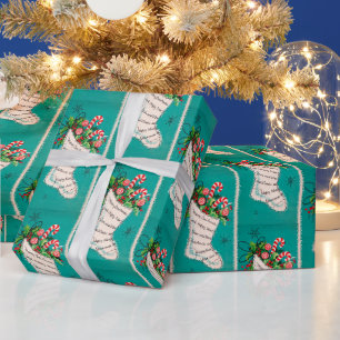 Retro Vintage Christmas stocking party wrap Wrapping Paper