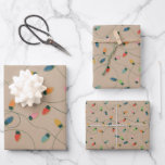 Retro Vintage Christmas String Lights On Kraft Wrapping Paper Sheet<br><div class="desc">Retro vintage string lights on kraft look background.  Different sized patterns for all the options.</div>