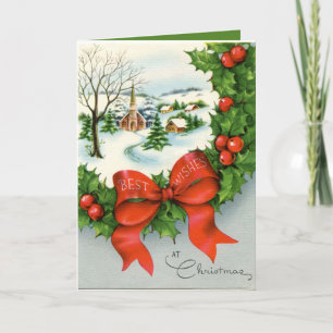 retro vintage Christmas town add sentiment Holiday Card