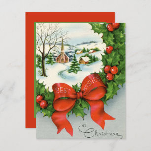 retro vintage Christmas town add sentiment Holiday Card