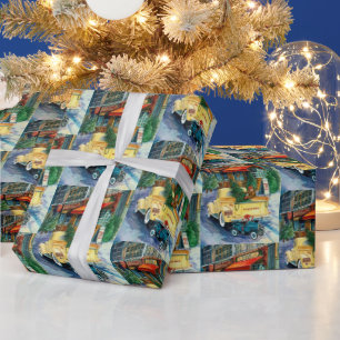 Retro vintage Christmas town party wrap Wrapping Paper