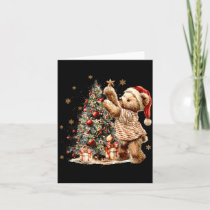 Retro Vintage Christmas Tree And Teddy Bear Holida Card