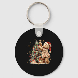 Retro Vintage Christmas Tree And Teddy Bear Holida Keychain