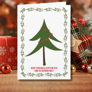 Retro Vintage Christmas Tree and Wreath Minimalist Card