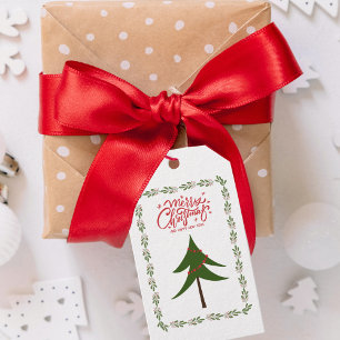 Retro Vintage Christmas Tree and Wreath Minimalist Gift Tags