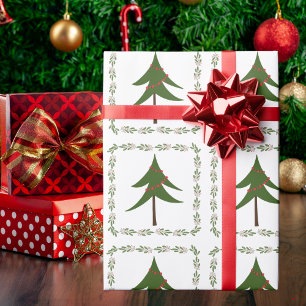 Retro Vintage Christmas Tree and Wreath Minimalist Wrapping Paper