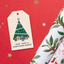 Retro Vintage Christmas Tree Presents Gift Tag