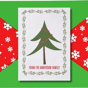 Retro Vintage Christmas Tree & Wreath Family Name Tissue Paper
