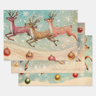Retro Vintage Christmas Trio Style W Wrapping Pape Wrapping Paper Sheet