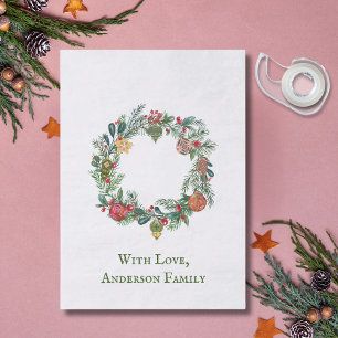 Retro Vintage Christmas Wreath & Ornaments Custom Tissue Paper