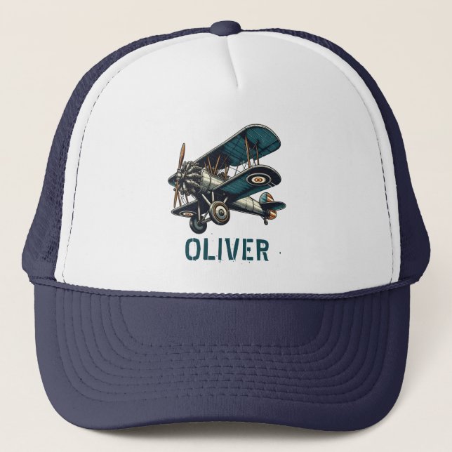 Retro Vintage Classic Biplane Personalized Trucker Hat (Front)