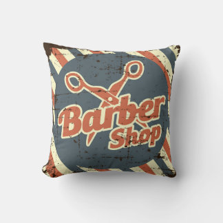 Retro Vintage Classic Blue Barber Shop Throw Pillow