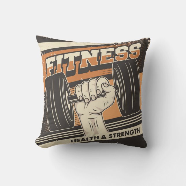 Retro Vintage Classic Classic Fitness Dumbells Throw Pillow (Front)