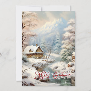 Retro vintage classic cozy winter mountain scene holiday card
