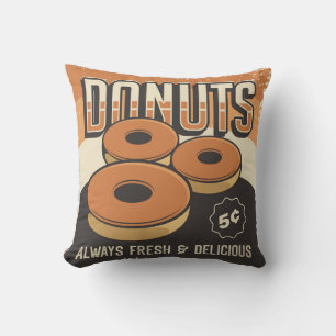 Retro Vintage Classic Fun Sweet doughnuts Throw Pillow