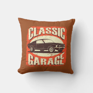 Retro Vintage Classic Garage Orange Throw Pillow
