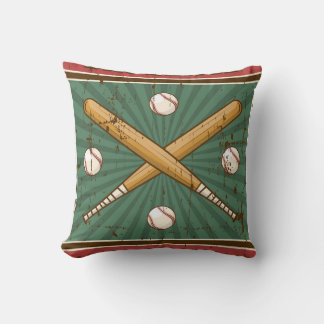 Retro Vintage Classic Green Baseball Bats Throw Pillow