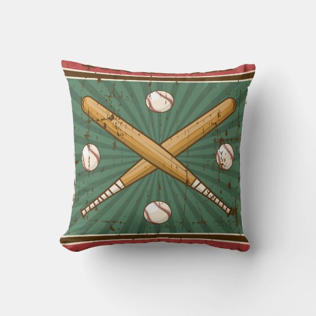 Retro Vintage Classic Green Baseball Bats  Throw Pillow (Front)