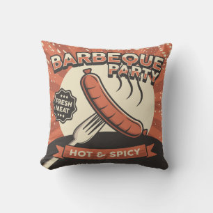 Retro Vintage Classic Grunge Barbeque party Throw Pillow