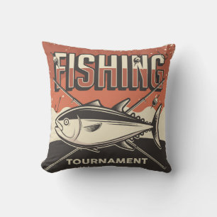 Retro Vintage Classic Grunge fish tournament brown Throw Pillow