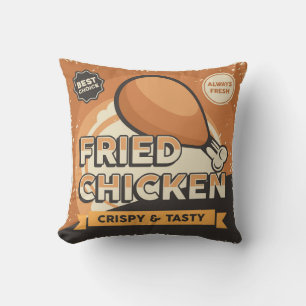 Retro Vintage Classic Grunge Fried Chicken Throw Pillow