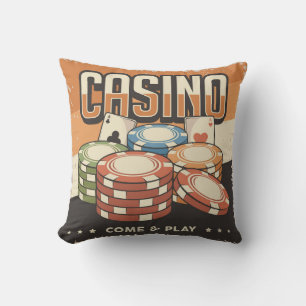 Retro Vintage Classic Grunge Poker Chips Throw Pillow
