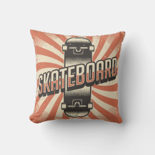 Retro Vintage Classic Grunge skateboard orange Throw Pillow