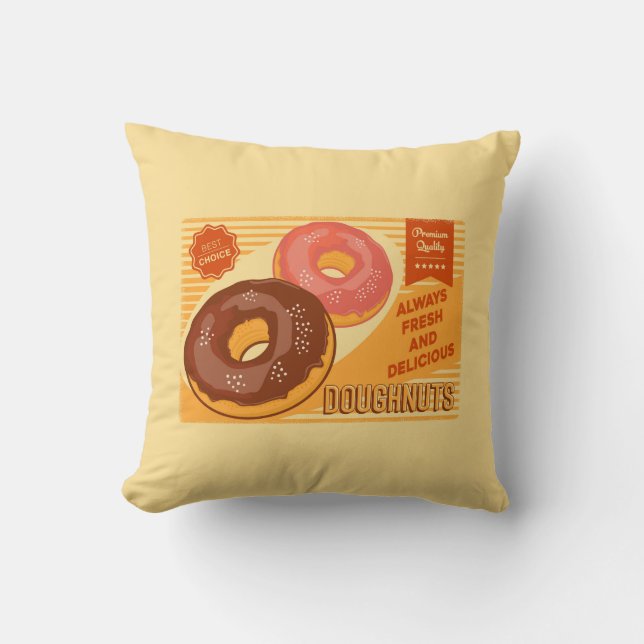 Retro Vintage Classic  Grunge Yellow Doughnut  Throw Pillow (Front)