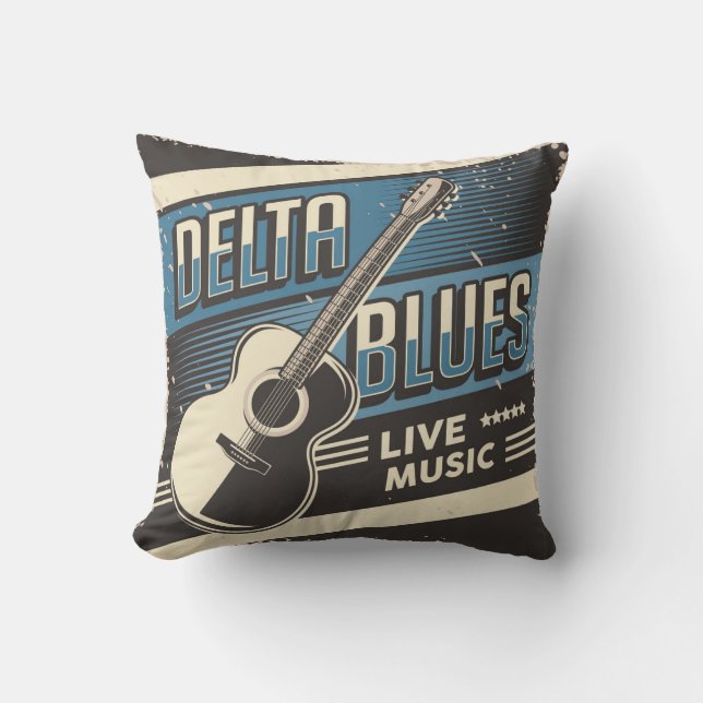 Retro Vintage Classic Music Delta Blues Throw Pillow (Front)