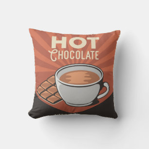 Retro Vintage Classic Sweet Brown Hot Chocolate  Throw Pillow