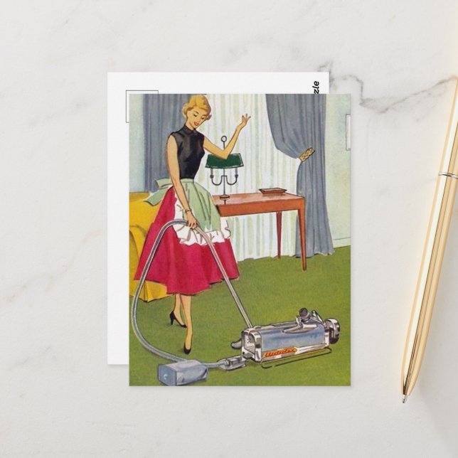 retro vintage cleaning lady  postcard (Front/Back In Situ)
