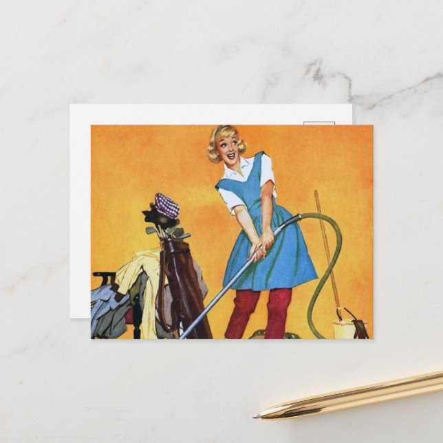 retro vintage cleaning lady Postcard  (Front/Back In Situ)