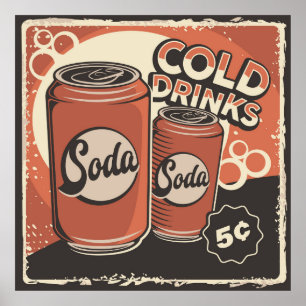 retro vintage cold drinks business  poster