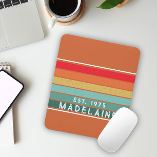 Retro Vintage Colorful Stripes Warm Orange Mouse Pad