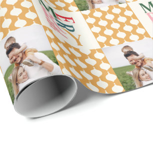 Retro vintage colorful typography Christmas photo Wrapping Paper