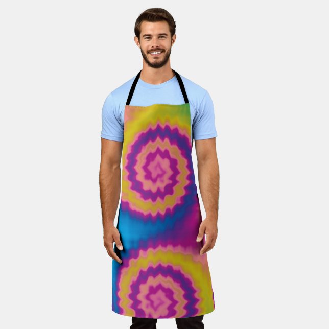 Retro vintage colourful tie dye pattern funky apron (Worn)